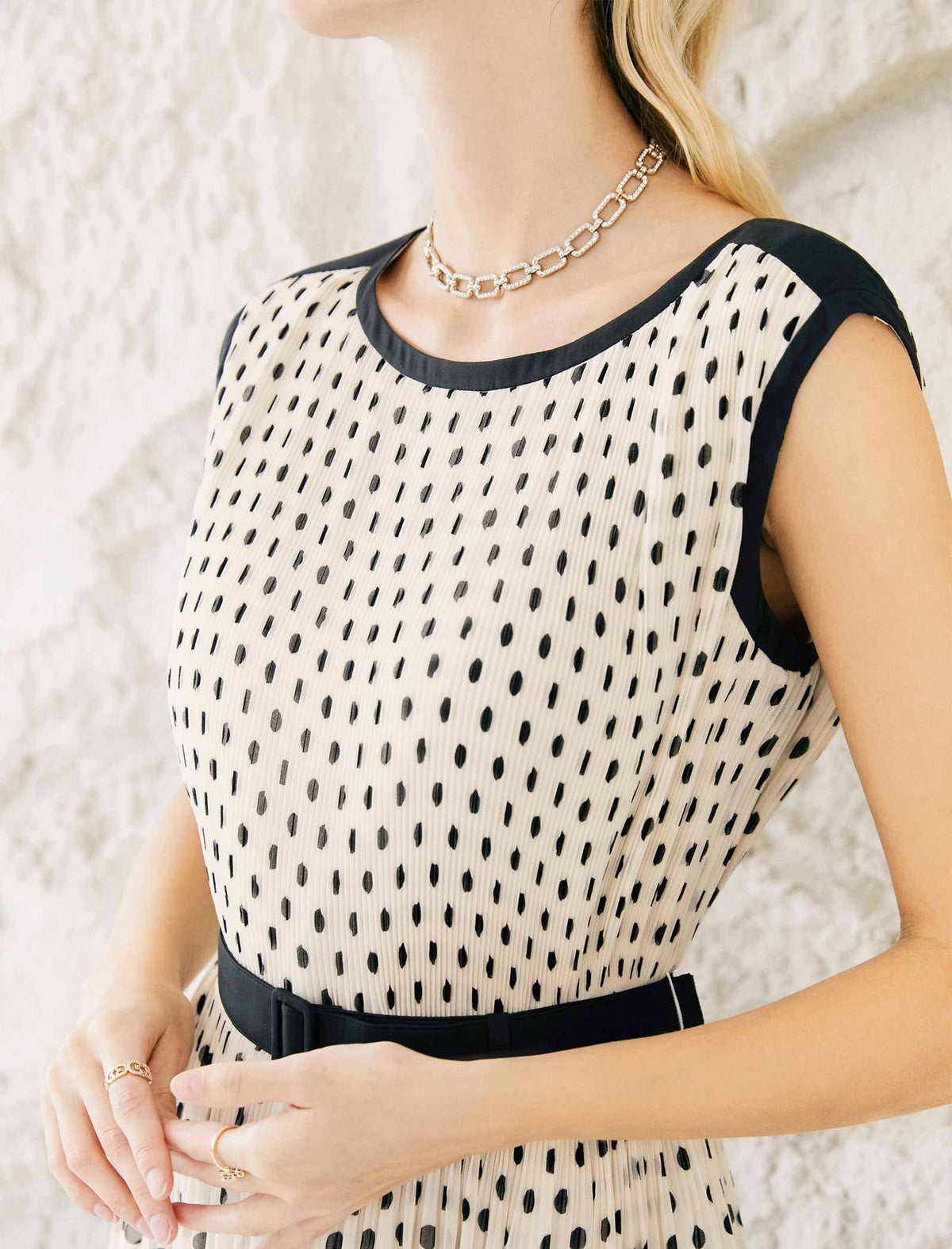 Sleeveless Chiffon Polka Dot Dress