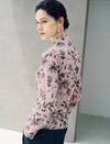 Ink-wash Floral Mock Neck Long Sleeve Top