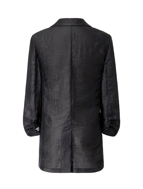 Tencel Ruched Sleeves Textured Tailored Blazer