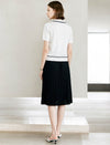 Black Trim Collared Short Sleeve Knit Top