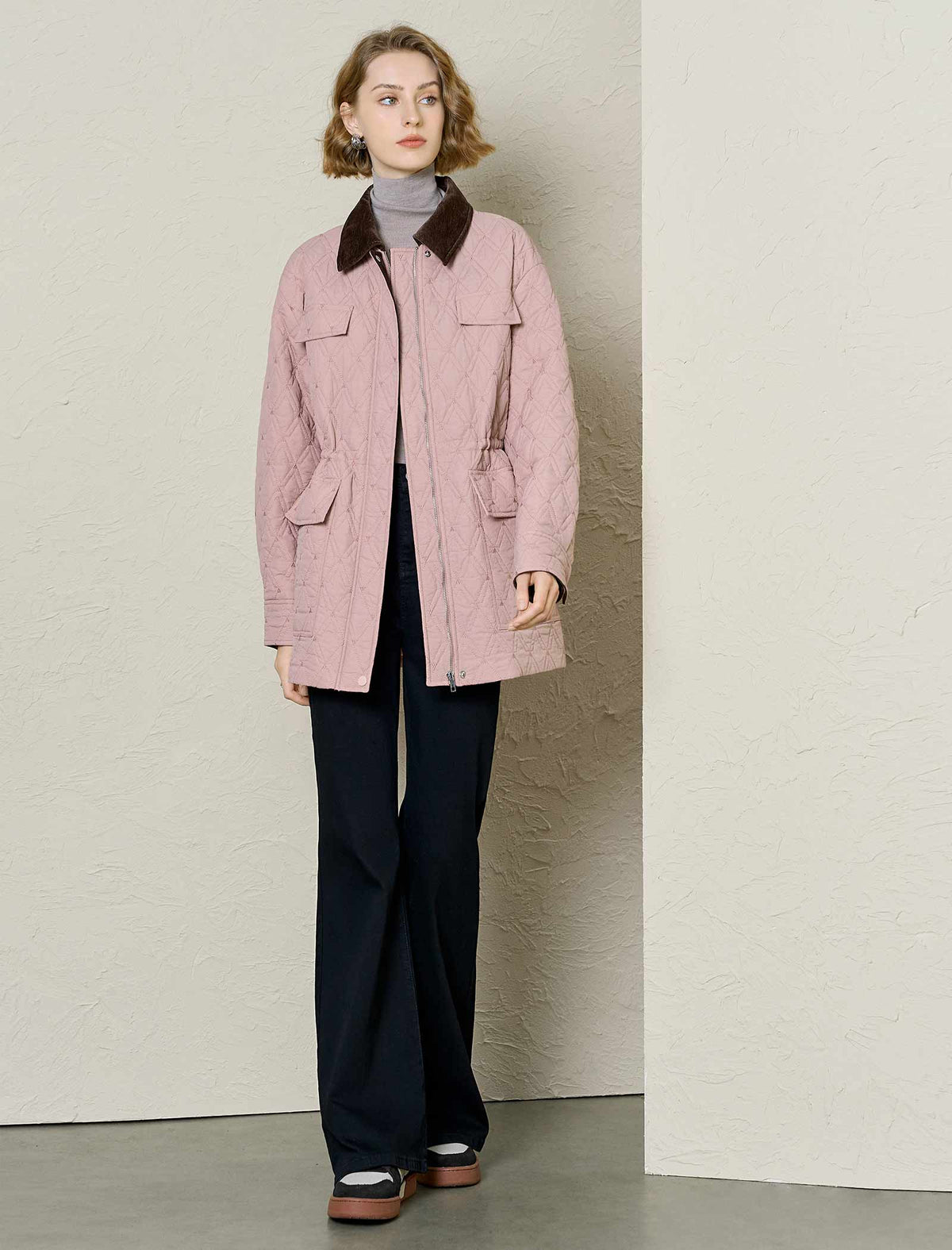 Blush Quilted Contrast Collar Padded Jacket