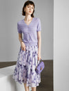 Purple Tencel Print A-Line Skirt