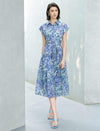 Blue Floral Print Belted Shirt Midi Dress