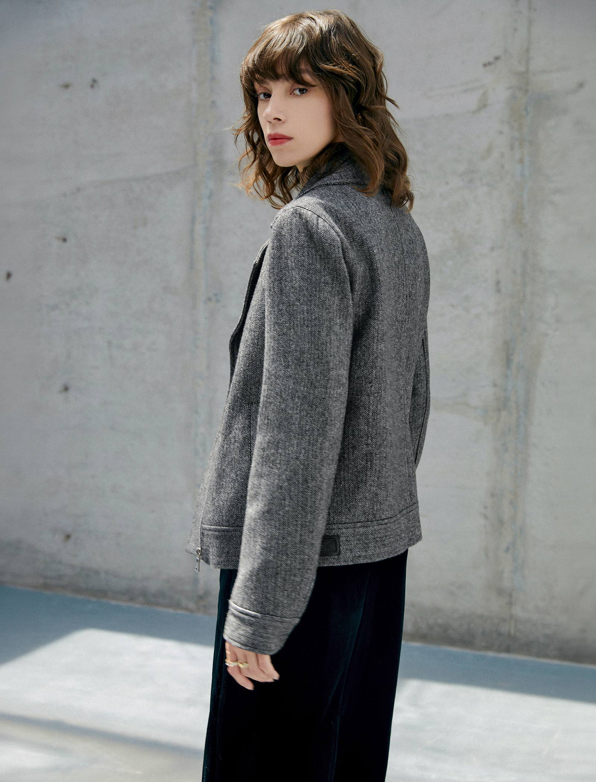 Wool Blend Zip-Front Cropped Jacket