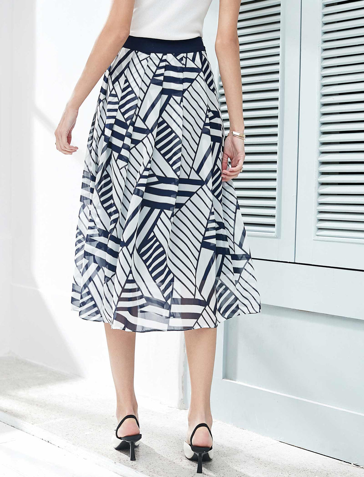 Geometric Print Self-Tie Midi Skirt