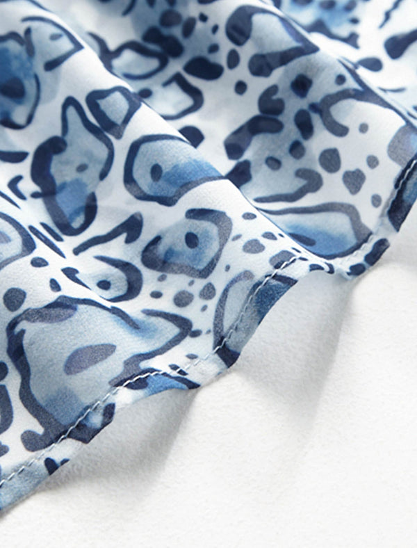 Chiffon Blue Leopard Print Blouse