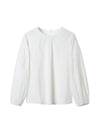 Mesh Detail Round Neck Puff Sleeve Blouse