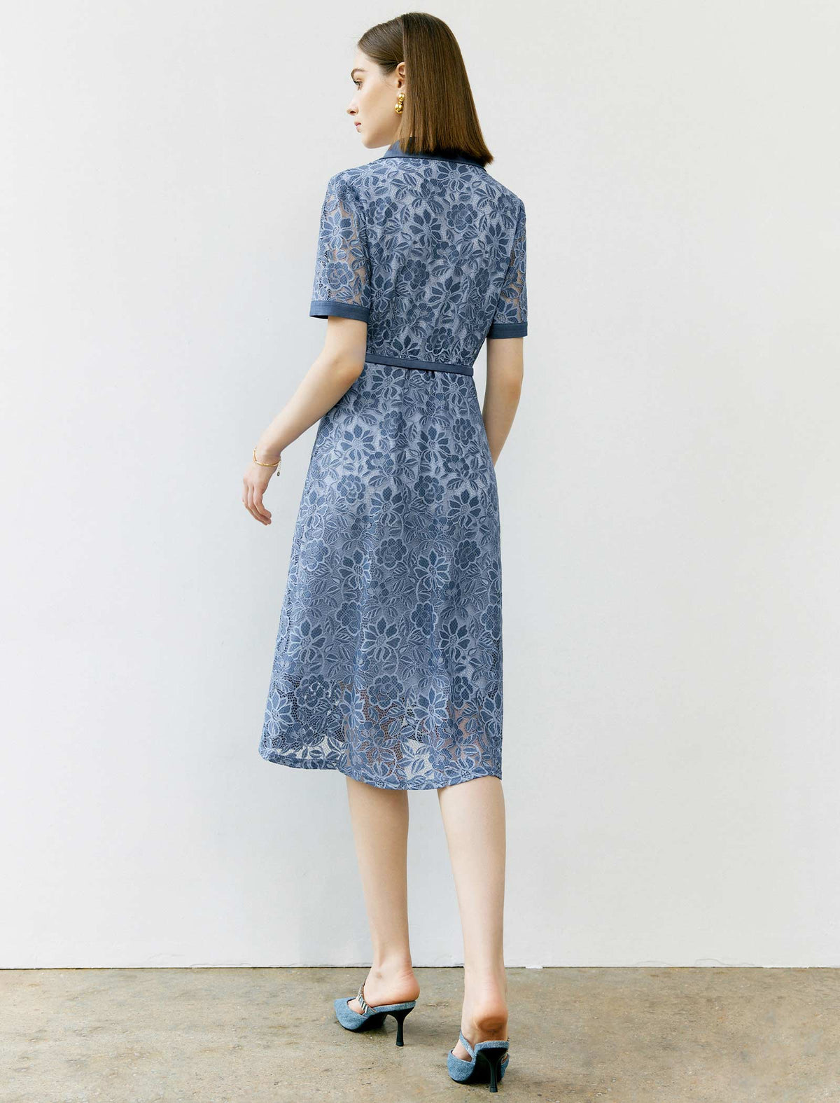 Cutout Lace Shirt Collar Dress