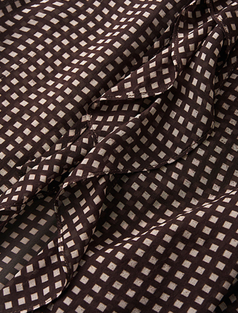 Brown Grid Print Sheer Blouse
