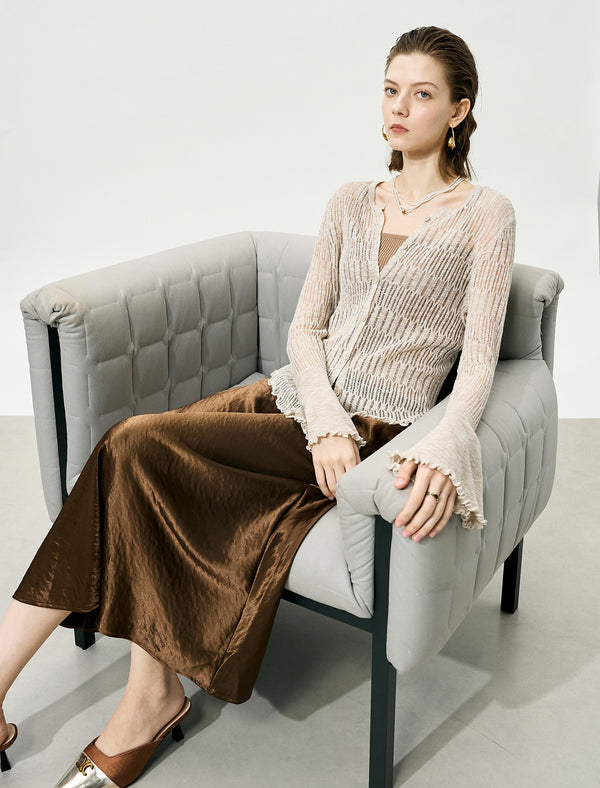 Sheer Knit Flared Sleeve Cardigan