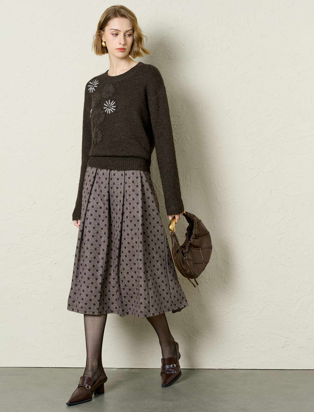 Firework Beading Flower Knit Wool-Blend Sweater