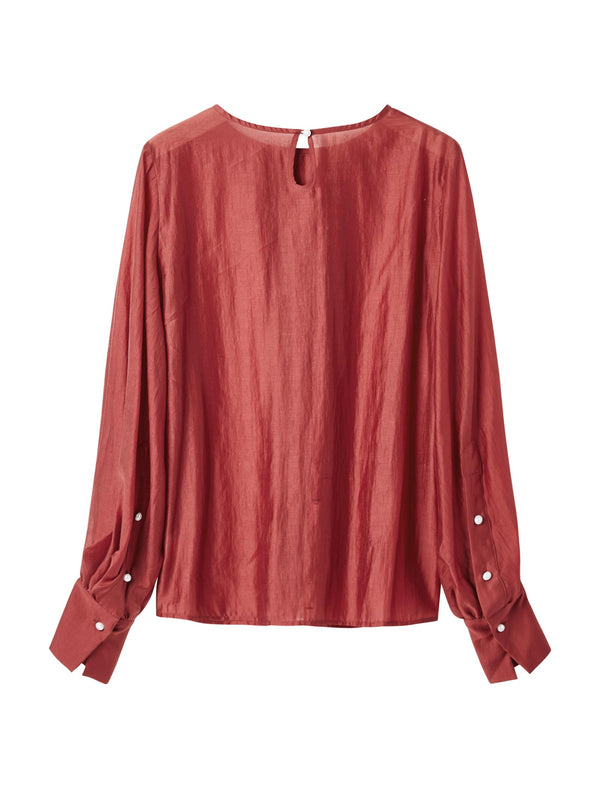 Red Tencel Long-Sleeve Shirt