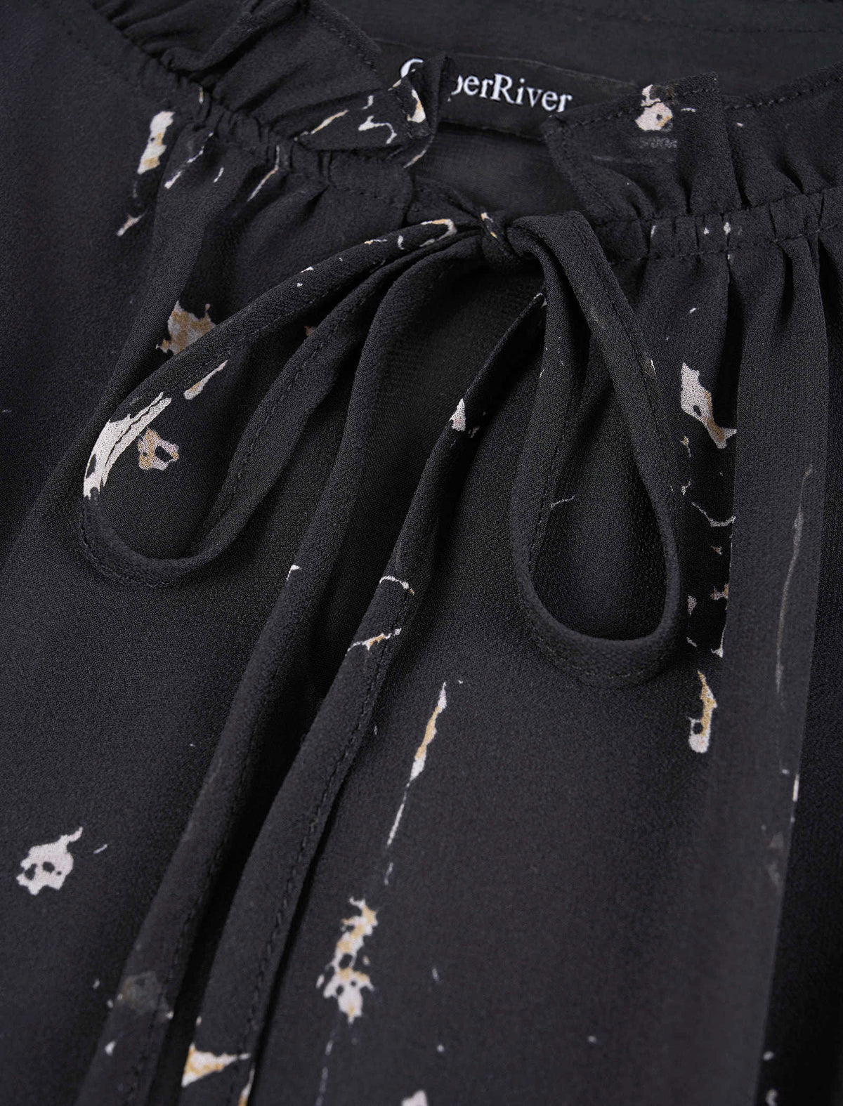 Black Splatter Print Ruffled Midi Dress