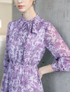 Floral Print Ruffle Neck Long Sleeve Midi Dress