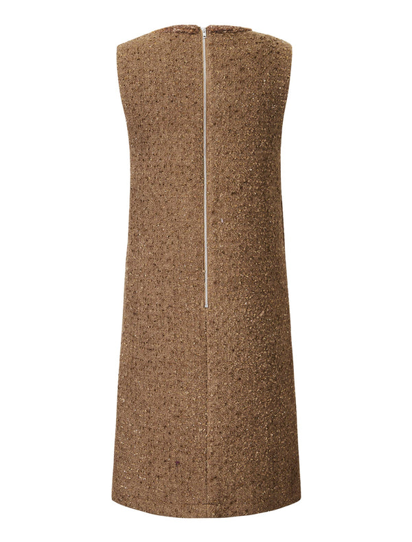 Brown Wool Loose Sleeveless Midi Dress
