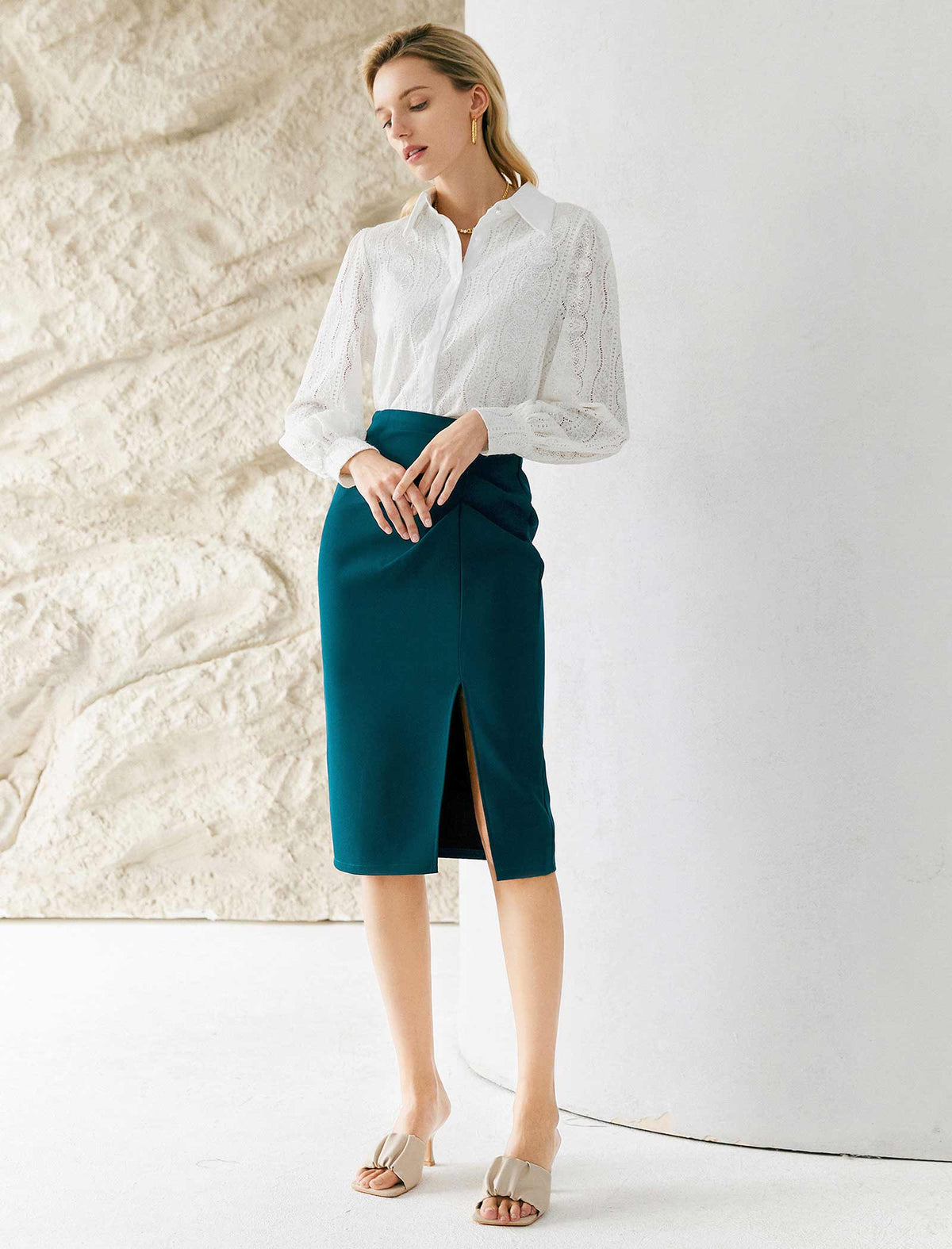 White Lace Collared Blouse