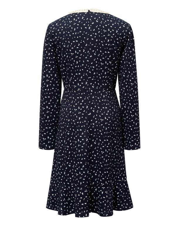 Floral Waist-Defining Long-Sleeve Dress