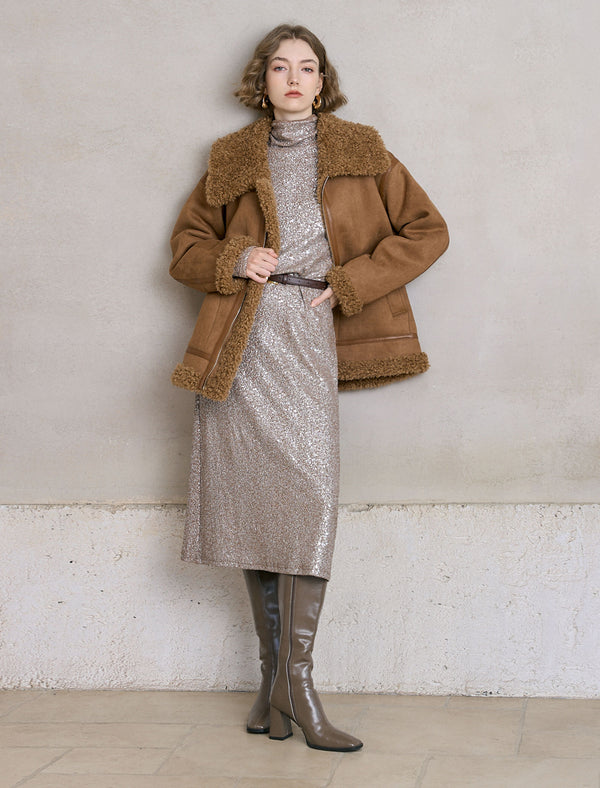 All-Over Sequin Turtleneck Midi Dress