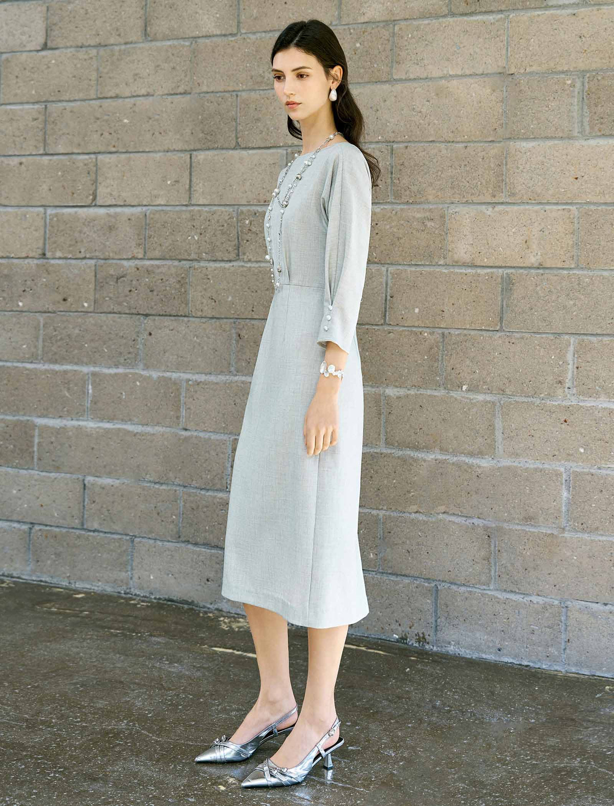 Boat Neck Midi Sheath Dress