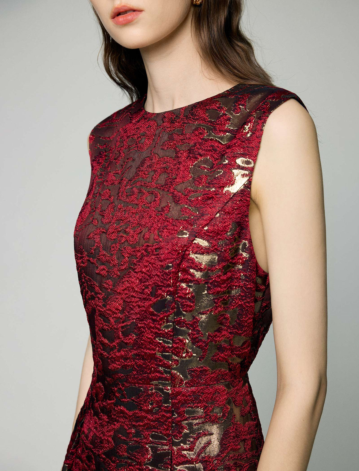 Jacquard Crewneck Sleeveless A-Line Midi Dress