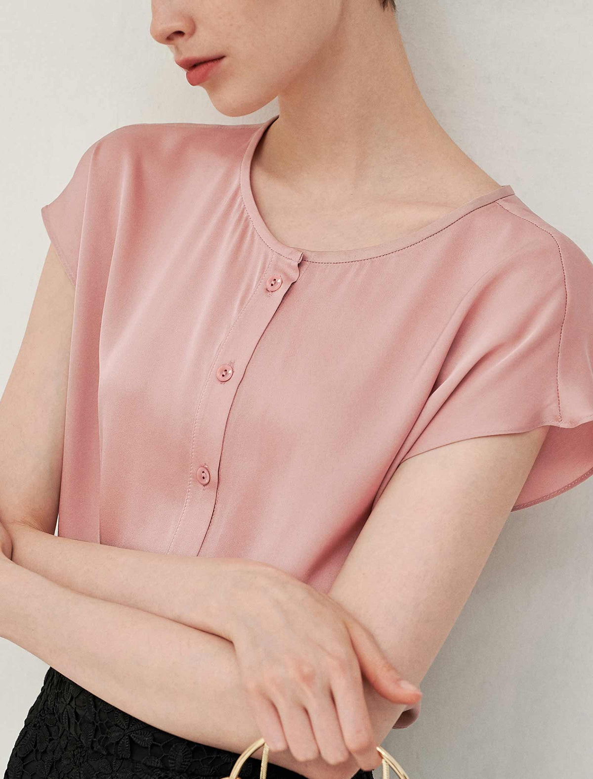 Silk Button Detail Flutter Sleeve Shirt