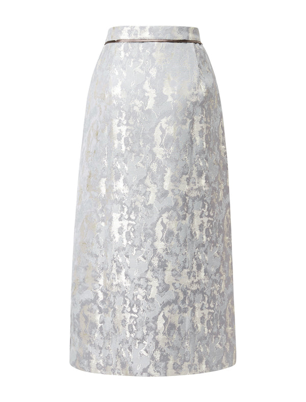 Front Slit Brocade Midi Skirt