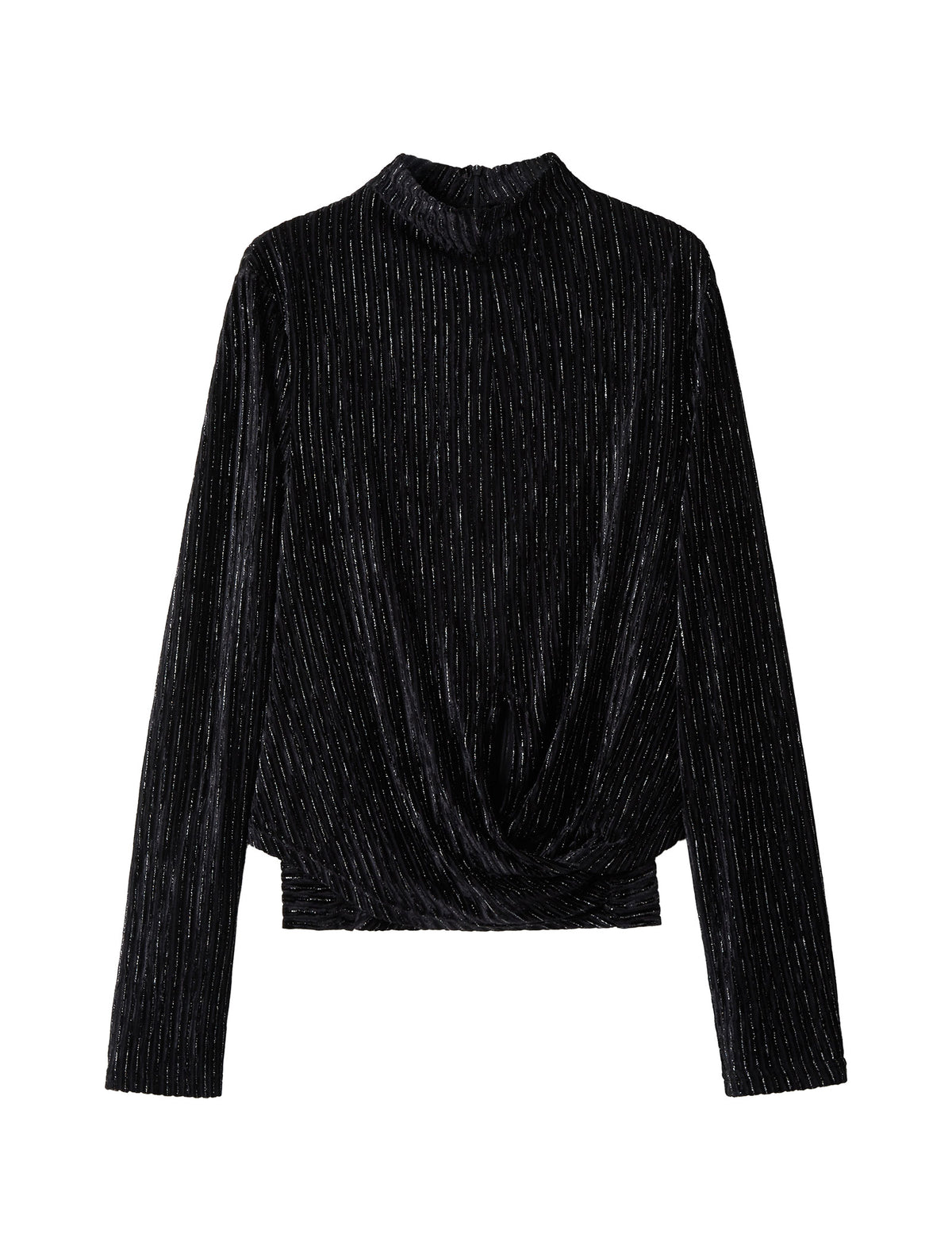 Shimmery Striped Mock Neck Long-Sleeve Top