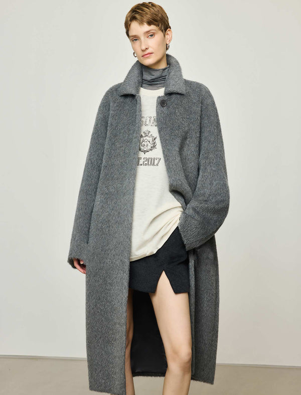 100% Alpaca Classic Collar Wool Longline Coat