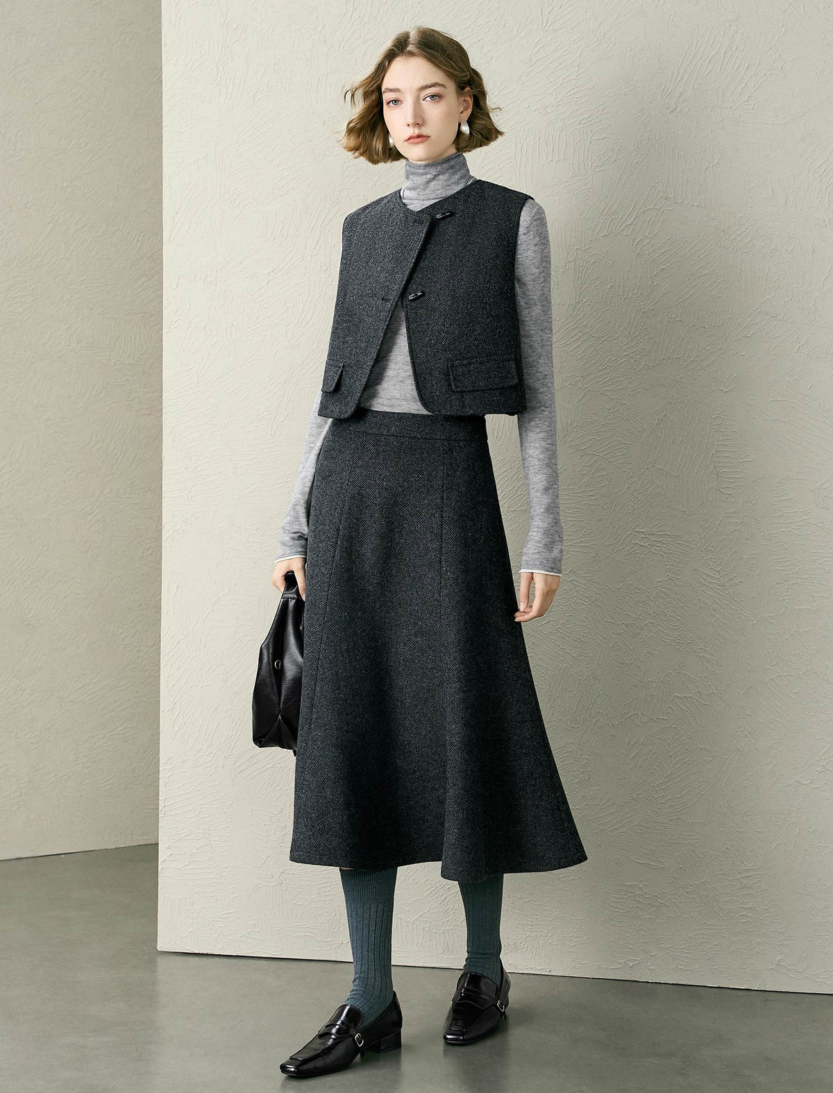 Wool Blend A-Line Midi Skirt