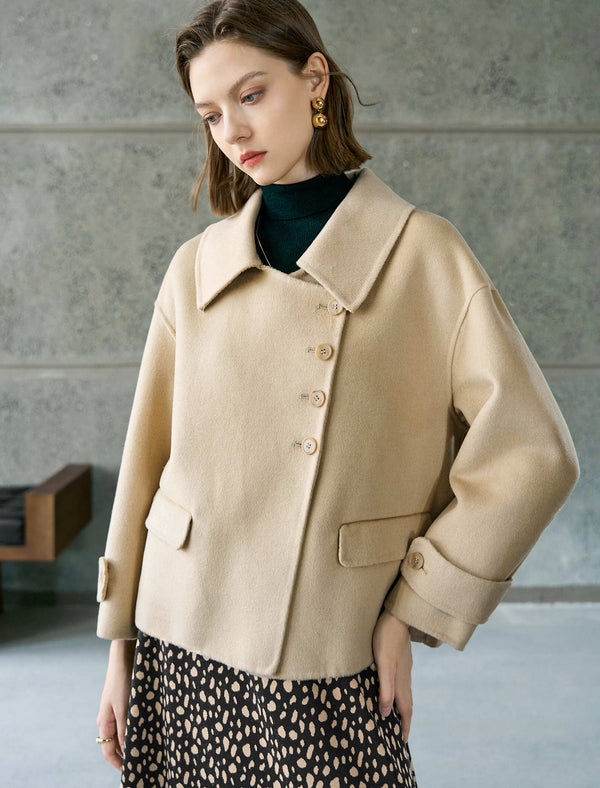 Asymmetric Button Wool-Blend Jacket