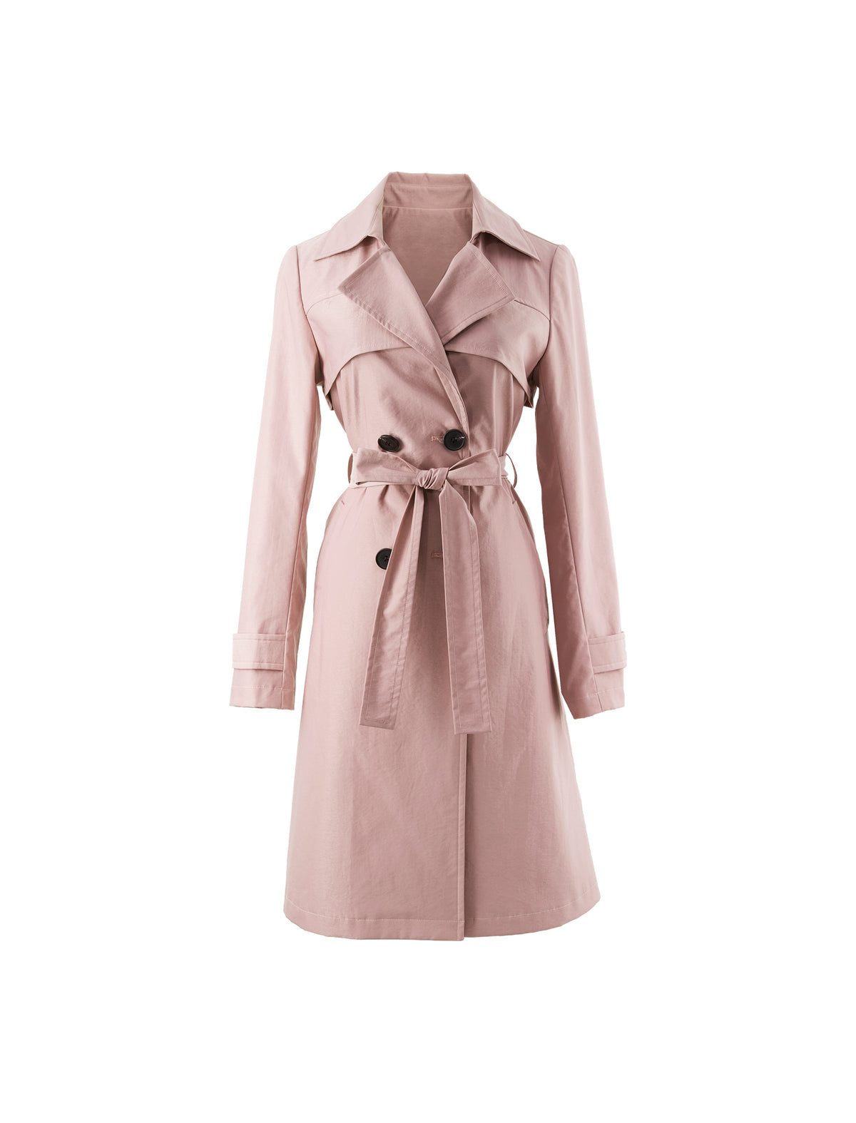 Long Sleeve Double-Breasted Belted A-Line Trench Coat