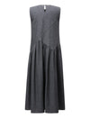 Asymmetrical Ruched Detail Wool-Blend Sleeveless Midi Dress