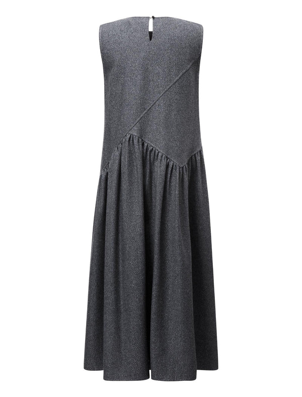 Asymmetrical Ruched Detail Wool-Blend Sleeveless Midi Dress