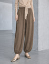 Draped Wool-Blend Ruched Waistband Lantern Pants