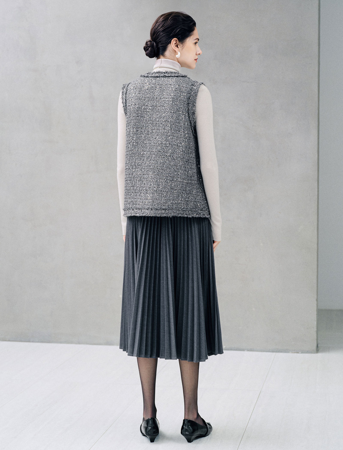 Pleated A Line Midi Skirt