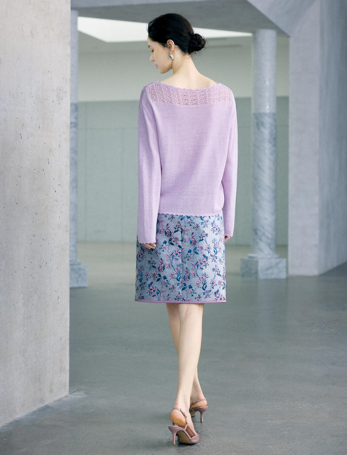 High Waist Floral Jacquard A Line Midi Skirt