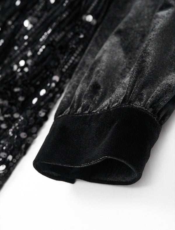 Black Velvet Sequin Midi Dress