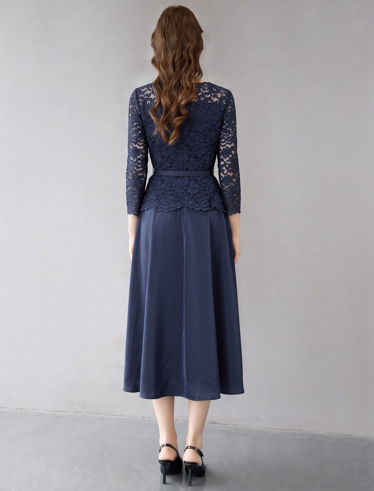 Elegant Lace Belted Midi Dress