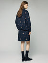 Embroidered Geometric Stand-Collar Zip-Front Jacket