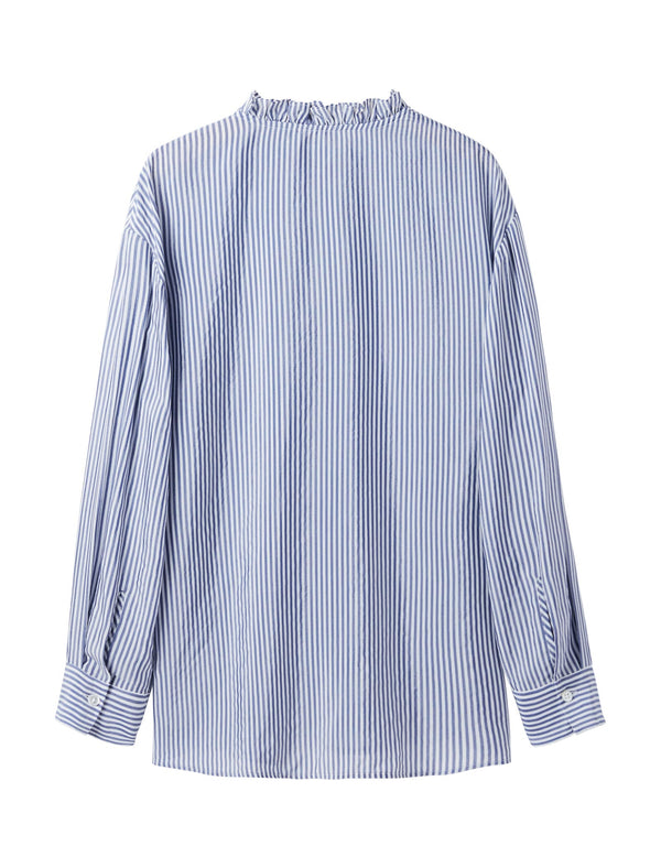 Blue Striped Tencel Minimalist Long-Sleeve Shirt