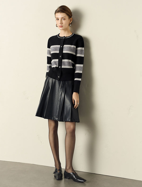 Black White Striped Loose Knit Sweater