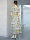 Ikat Geo Print Belted Tencel Blend Midi Dress