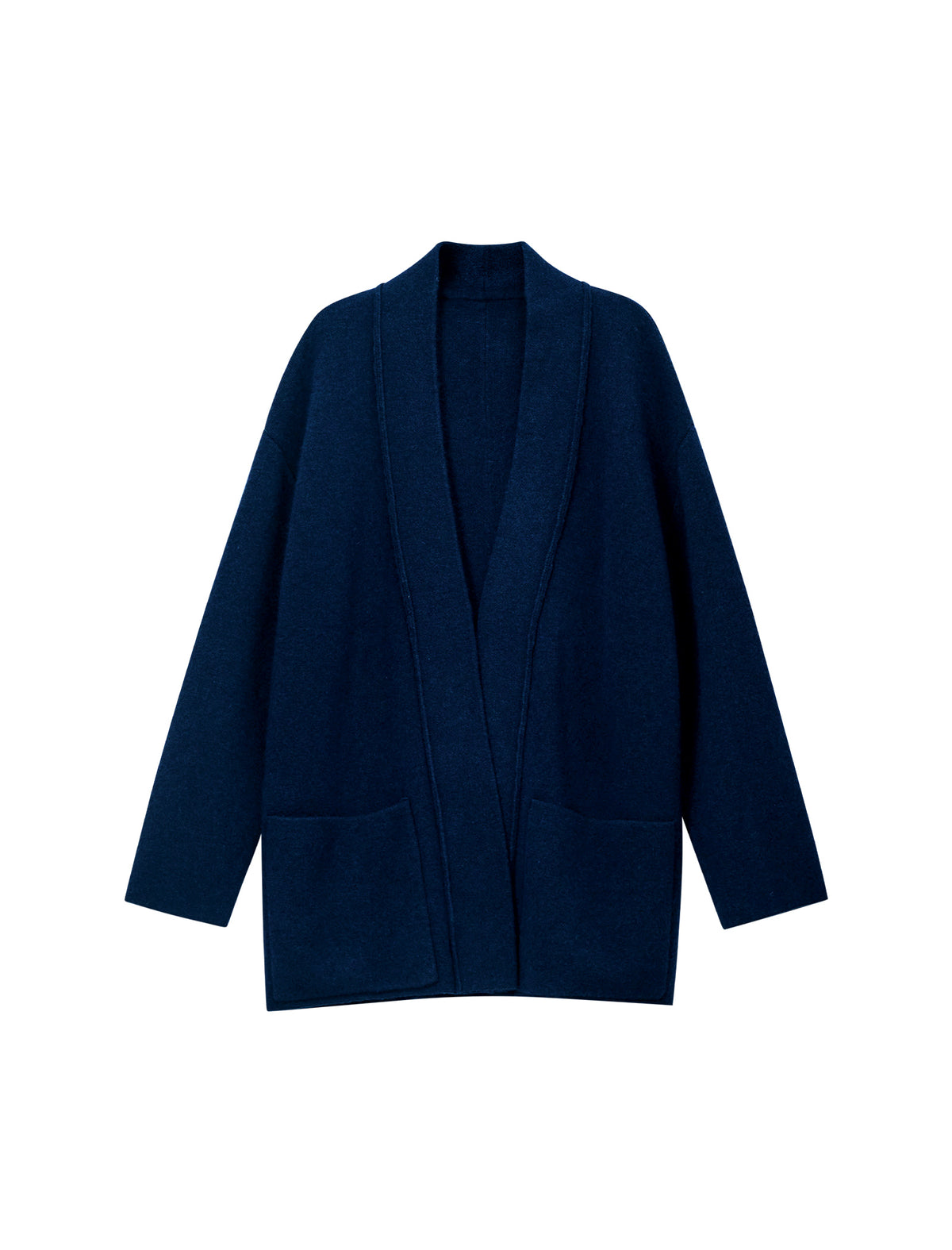 Wool Blend Shawl-Collar Open-Front Pocket Cardigan