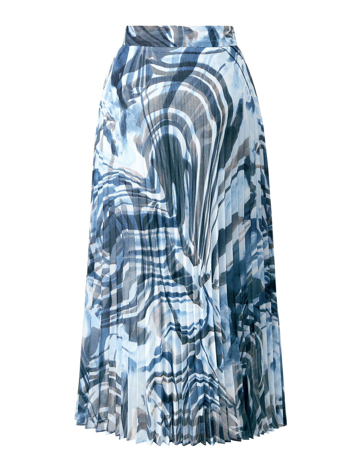Blue Abstract Print Pleated Midi Skirt