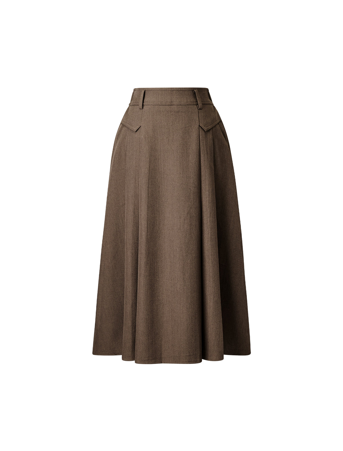 Brown Pleated A-Line Midi Skirt