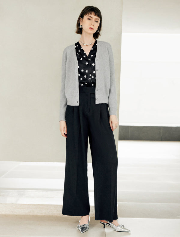 Purple Minimalist V-Neck Long-Sleeve Knit Cardigan