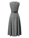 Wool Plaid Round Neck Sleeveless Vintage Midi Dress