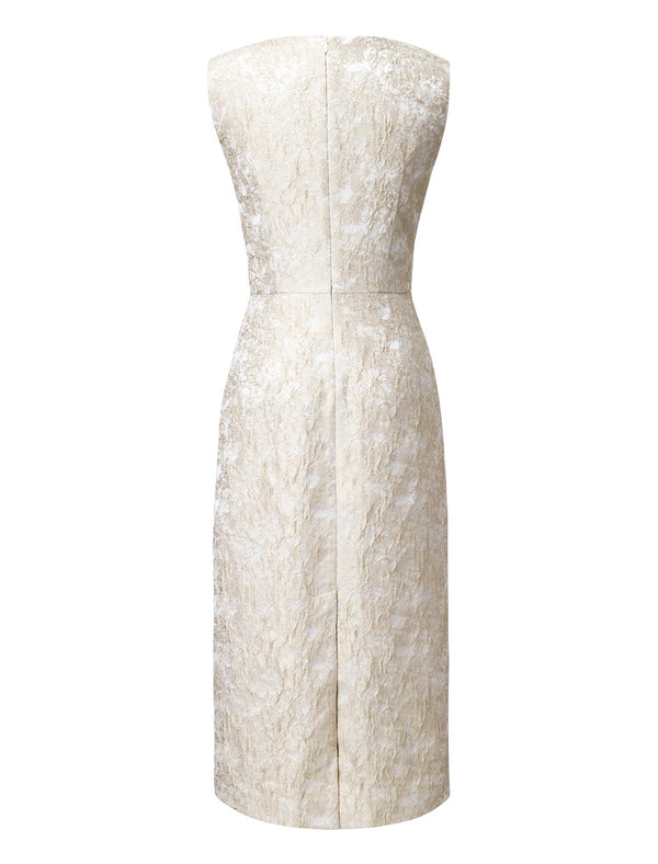 Elegant Jacquard Waist-Defining New Chinese-Style Midi Dress