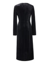 Black Velvet Irregular Hem Long Sleeve Midi Dress