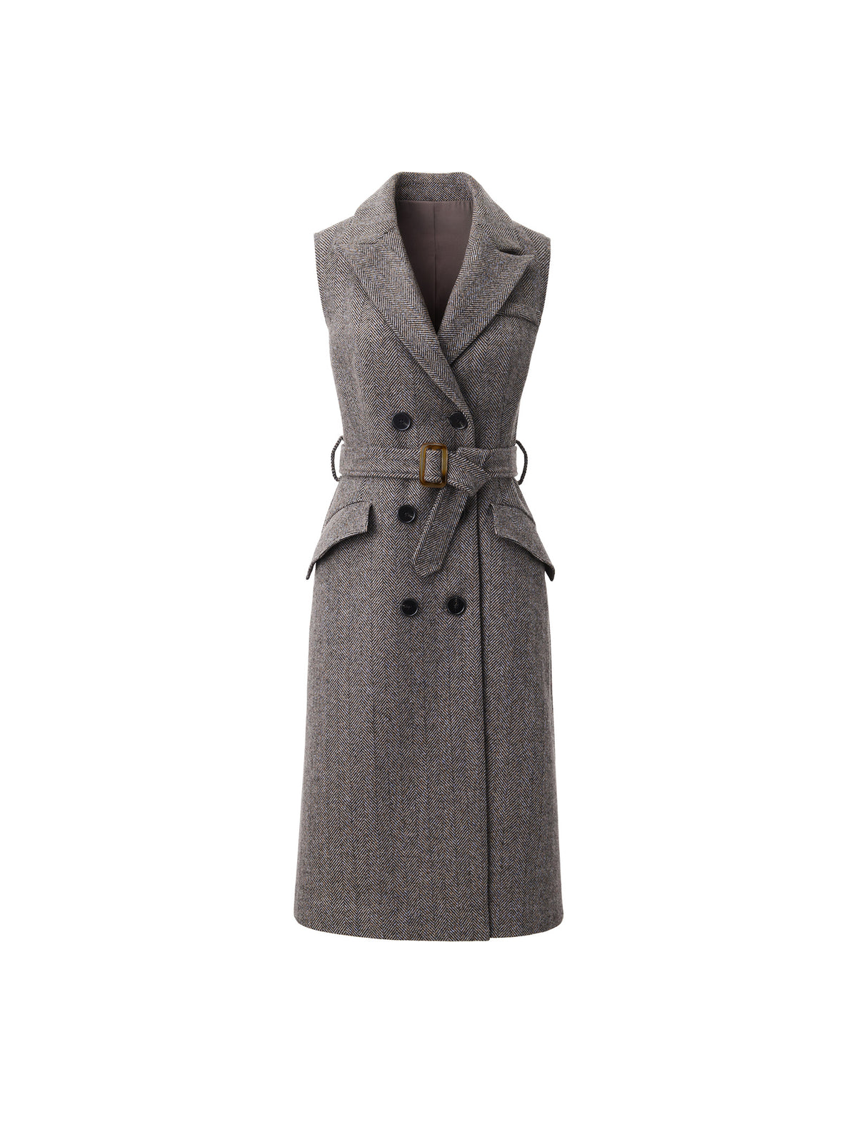 Wool Blend Sleeveless Belted Dress
